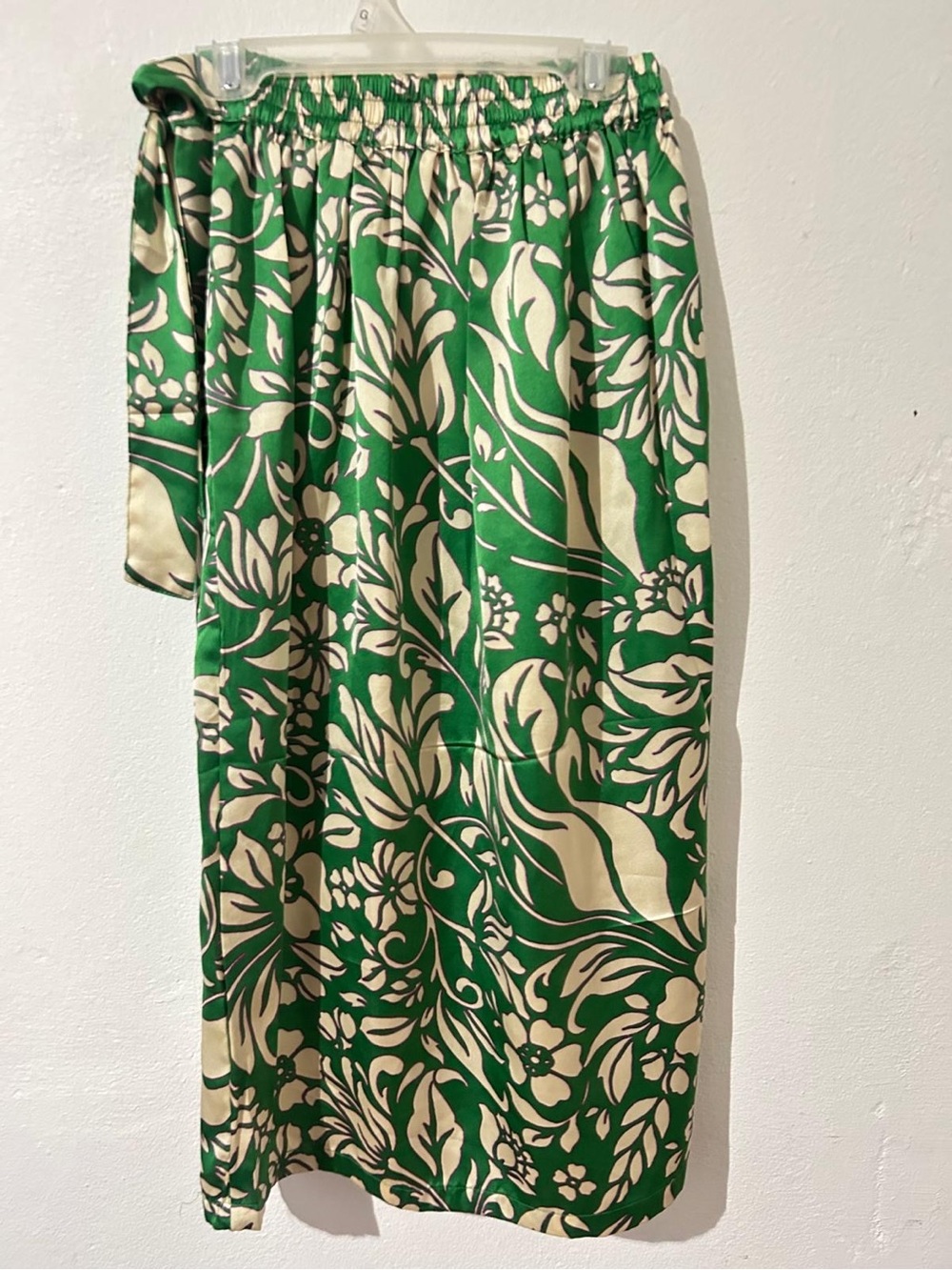 Japna Green Floral Satin Midi Wrap Skirt Size S